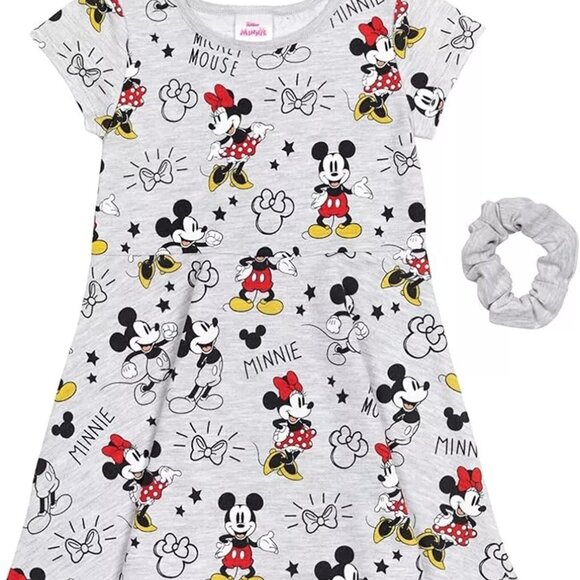Disney Minnie/Mickey Mouse Big Girls Short Sleeve Dress Scrunchy Set Gray 10-12 - Picture 3 of 9